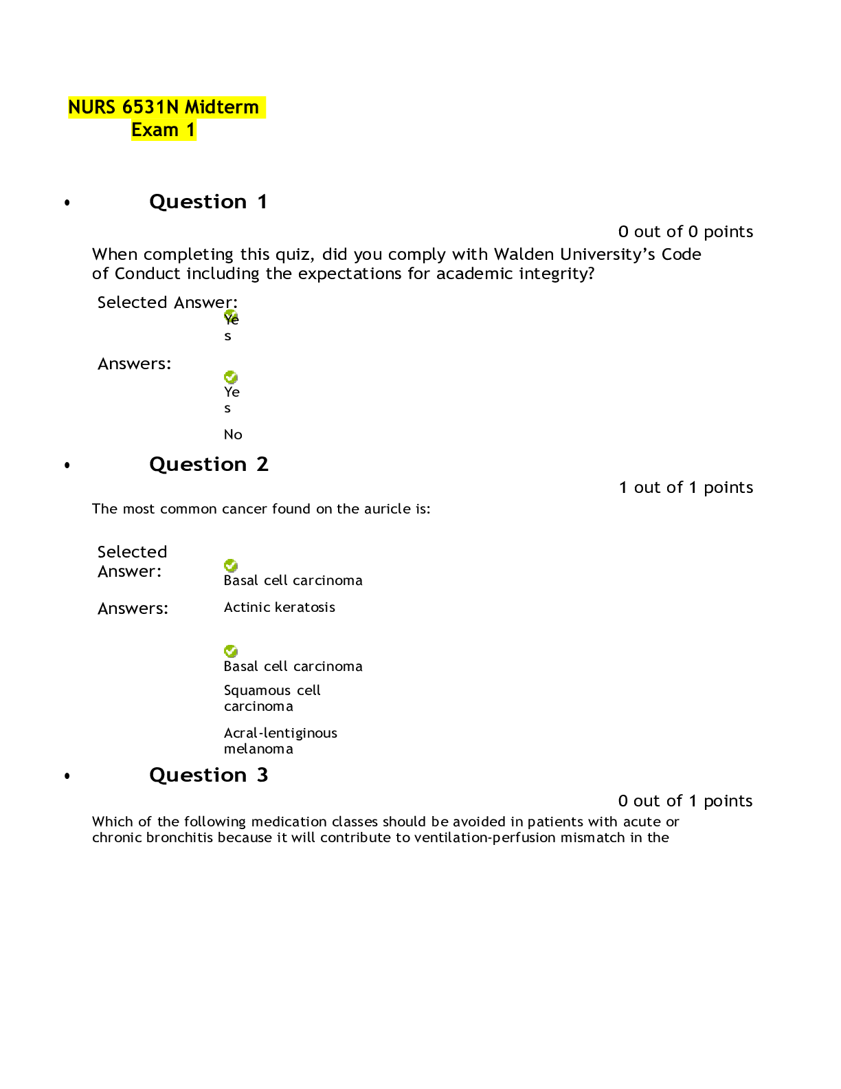 Preview image of NURS 6531N Midterm Exam 1 document